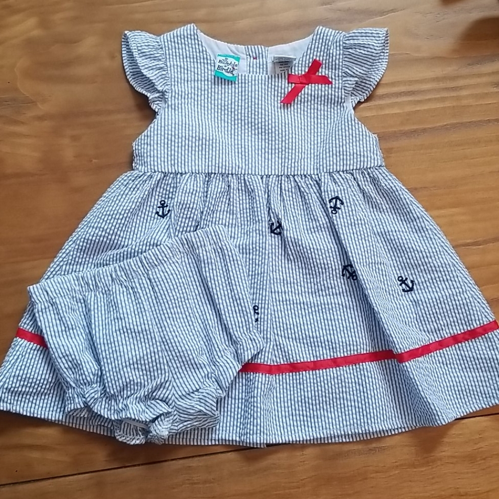 Bumble & Birdie Nautical Seersucker Anchor Dress